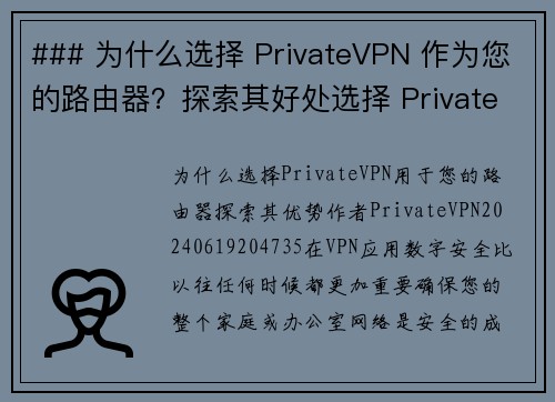 ### 为什么选择 PrivateVPN 作为您的路由器？探索其好处选择 PrivateVPN 